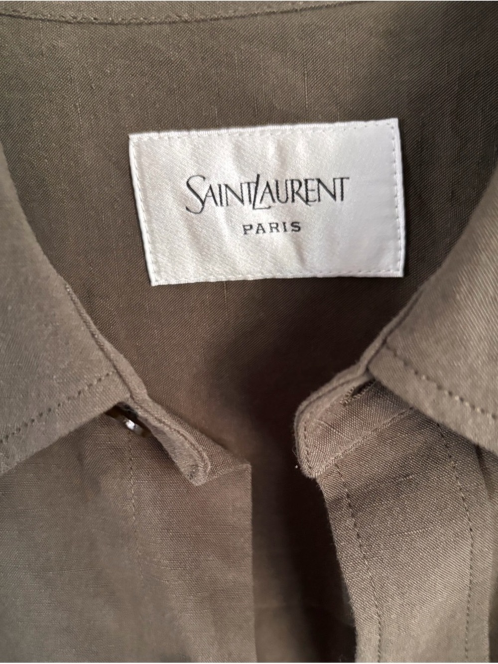 Yves Saint Laurent Olive Button-Down Shirt w Embroidered Logo in the left chest - Picture 3 of 3